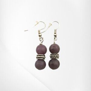 Lavender Purple Jade Earrings Silver Plated Ear Wires
